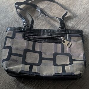 Nine West Black and Gray Geometric Tote Handbag